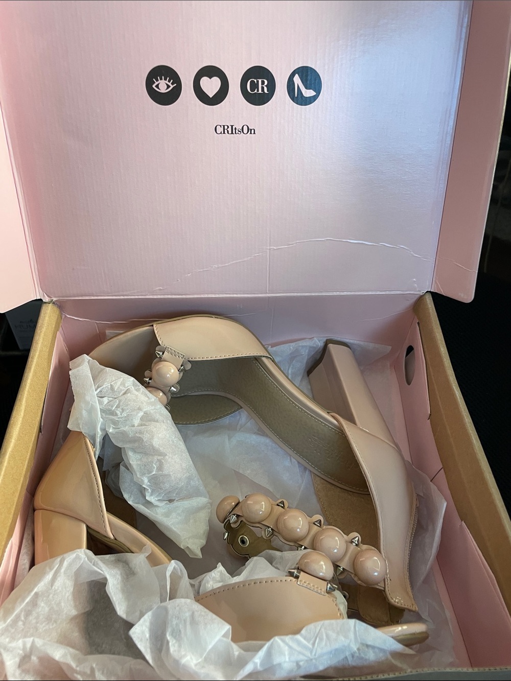 Charlotte Russe Blush Nude Beaded Block Heel Sandals